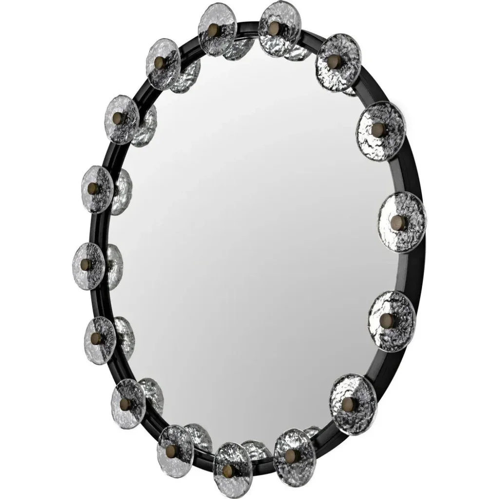 Moira Mirror Glass Details Black Round Wall Mirror - LOOMLAN - Noir - Wall Mirrors