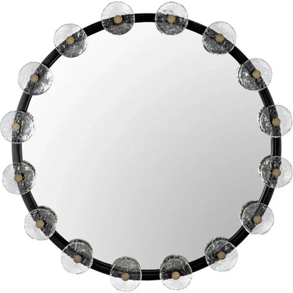 Moira Mirror Glass Details Black Round Wall Mirror - LOOMLAN - Noir - Wall Mirrors