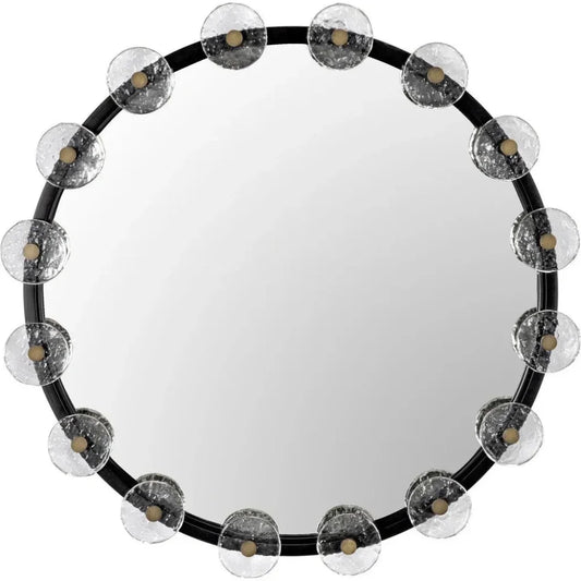 Moira Mirror Glass Details Black Round Wall Mirror - LOOMLAN - Noir - Wall Mirrors