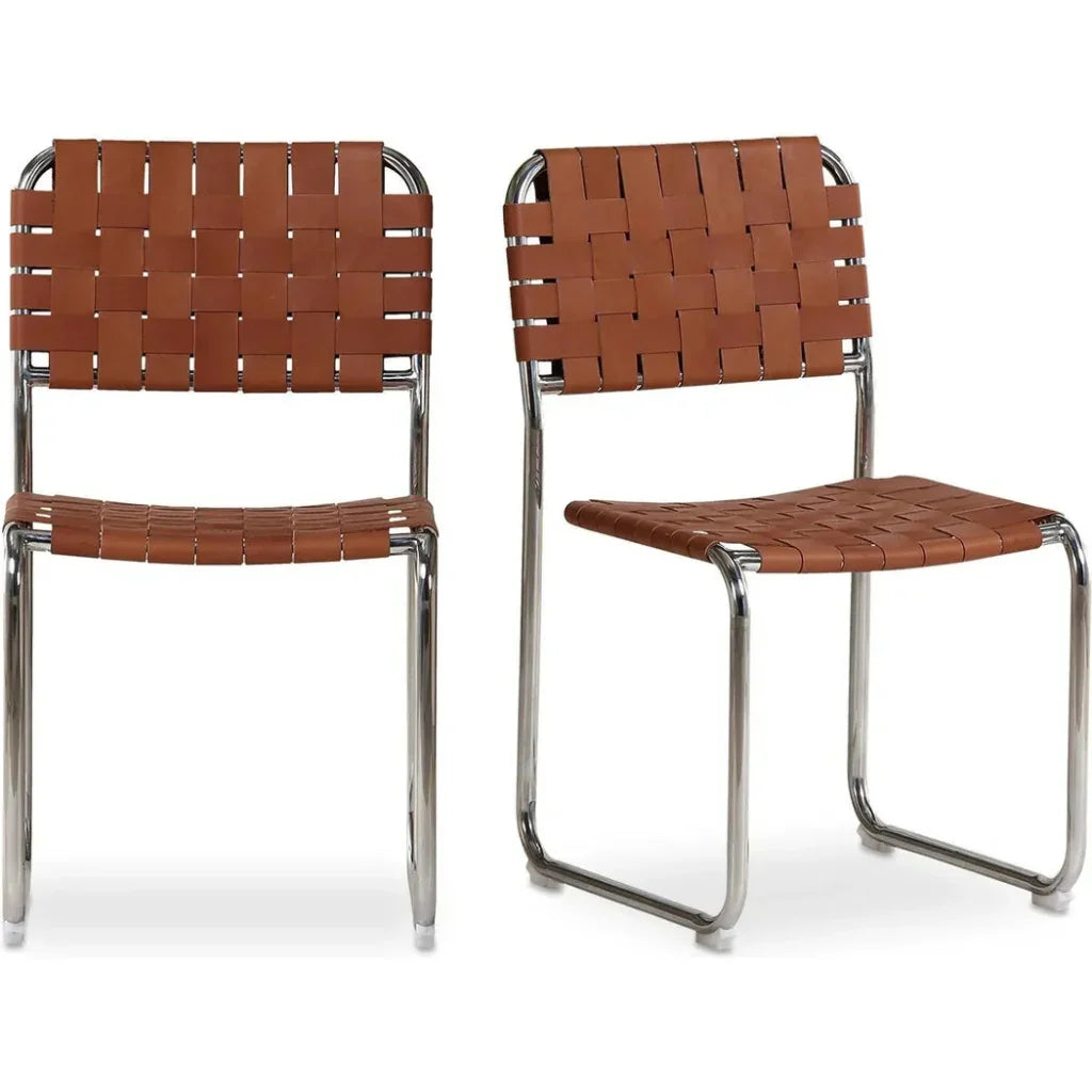 Moma Leather & Stainless Steel Dining Chair 2PC - LOOMLAN - Moe's Home - Dining Chairs