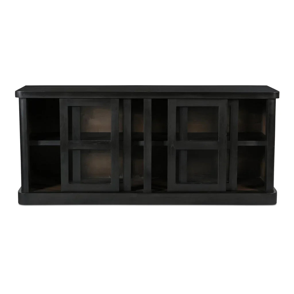 Mona Black Solid Neem Wood Sliding Doors Sideboard - LOOMLAN - Moe's Home - Sideboards