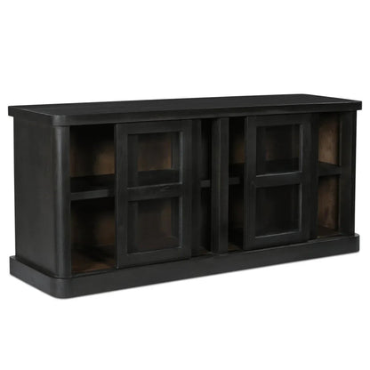 Mona Black Solid Neem Wood Sliding Doors Sideboard - LOOMLAN - Moe's Home - Sideboards