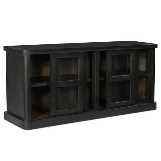 Mona Black Solid Neem Wood Sliding Doors Sideboard - LOOMLAN - Moe's Home - Sideboards