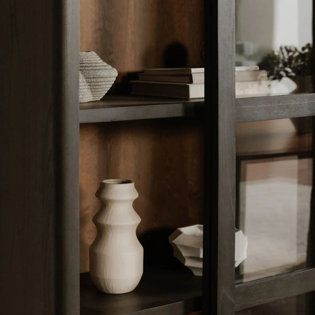 Mona Black Solid Wood With Sliding Doors Tall Cabinet - LOOMLAN - Moe's Home - Accent Cabinets