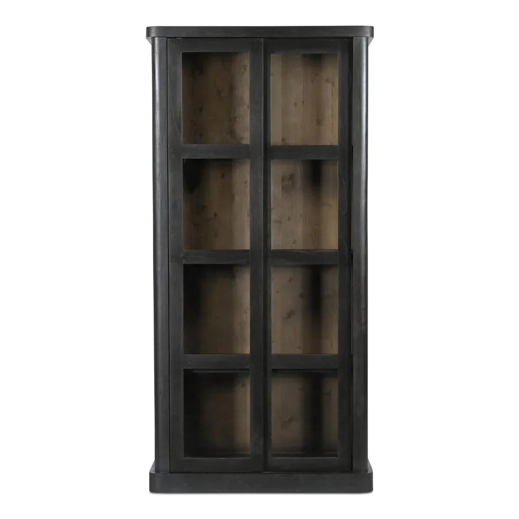 Mona Black Solid Wood With Sliding Doors Tall Cabinet - LOOMLAN - Moe's Home - Accent Cabinets