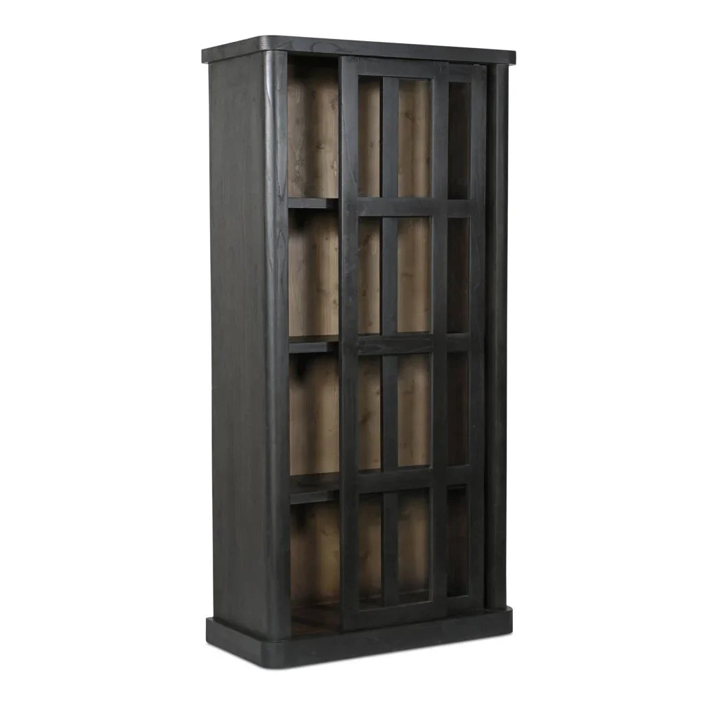 Mona Black Solid Wood With Sliding Doors Tall Cabinet - LOOMLAN - Moe's Home - Accent Cabinets
