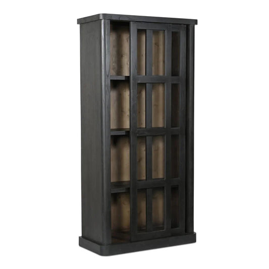 Mona Black Solid Wood With Sliding Doors Tall Cabinet - LOOMLAN - Moe's Home - Accent Cabinets