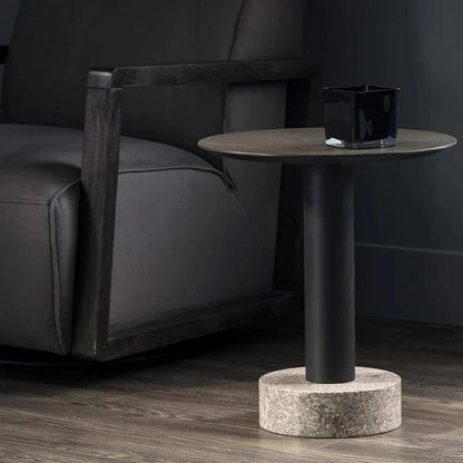 Monaco Marble Based Wooden Round End Table - LOOMLAN - SUNPAN - Side Tables