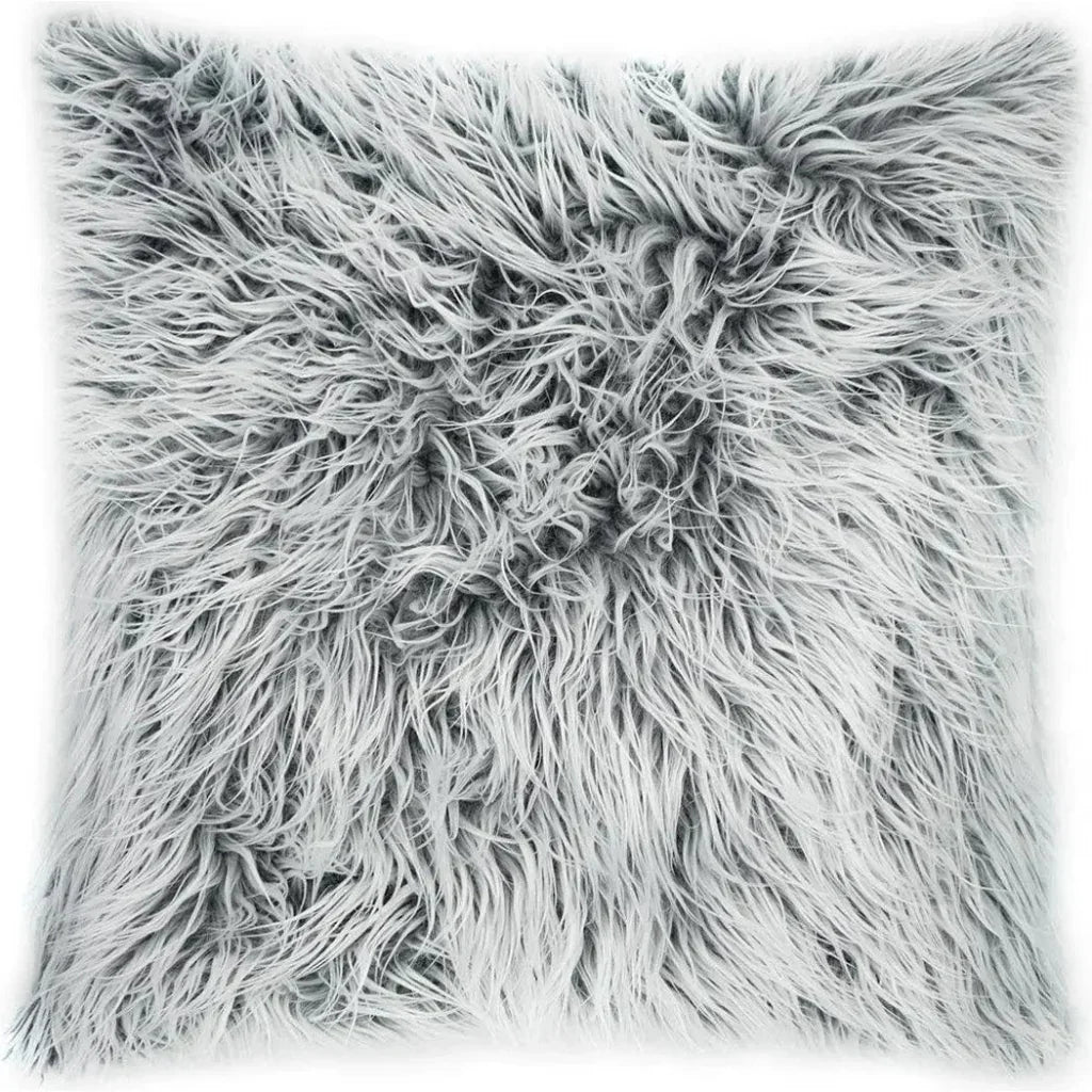 Mongolian Fur Faux Fur Grey Large Throw Pillow Insert - LOOMLAN - D.V. Kap - Throw Pillows