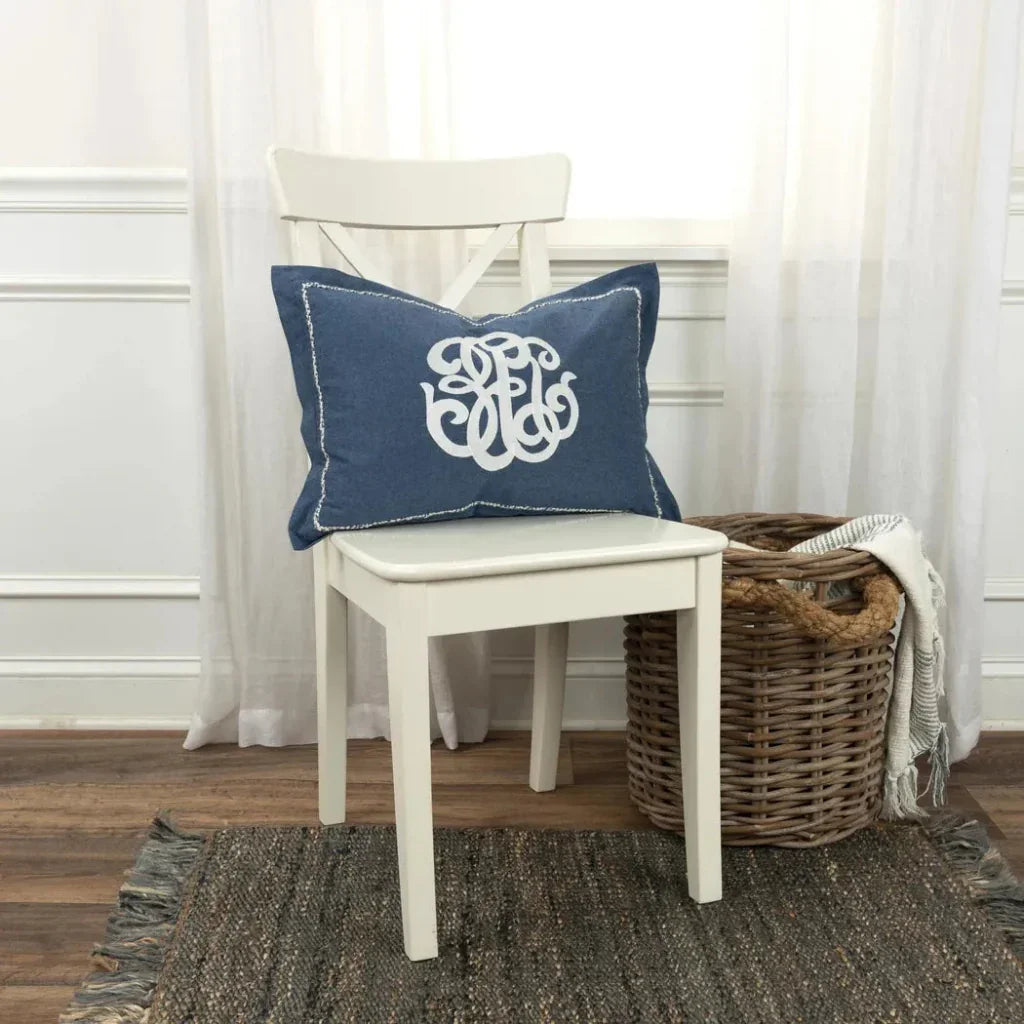 Monogram Blue Lumbar Pillow Covers Insert June - LOOMLAN - LOOMLAN - Throw Pillows