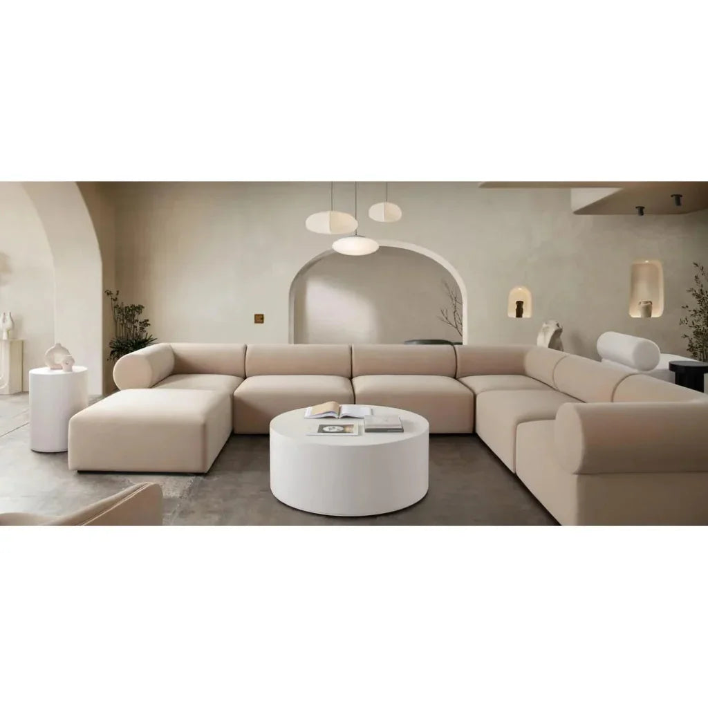 Montage Ivory Faux Cement Round End Table - LOOMLAN - Diamond Sofa - Side Tables