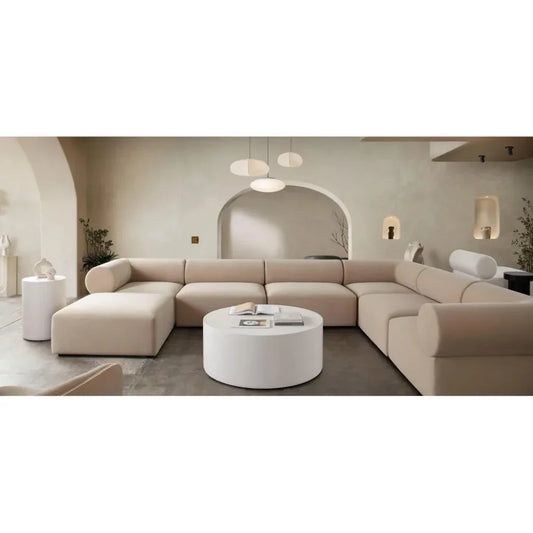 Montage Ivory Faux Cement Round End Table - LOOMLAN - Diamond Sofa - Side Tables