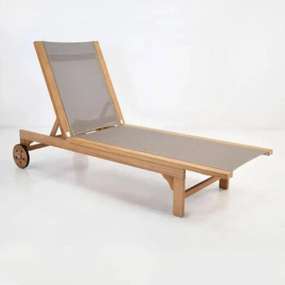 Montauk Teak Outdoor Reclining Sunlounger Wheels-Outdoor Cabanas & Loungers-HiTeak-Taupe-LOOMLAN