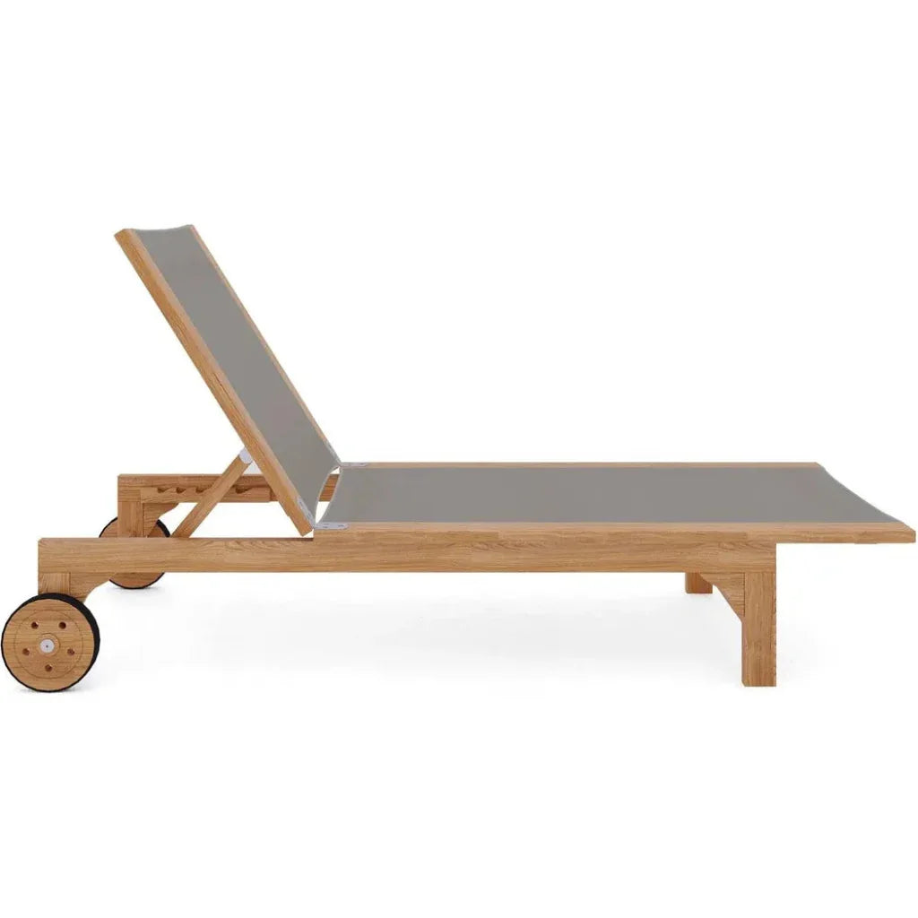 Montauk Teak Outdoor Reclining Sunlounger Wheels-Outdoor Cabanas & Loungers-HiTeak-LOOMLAN