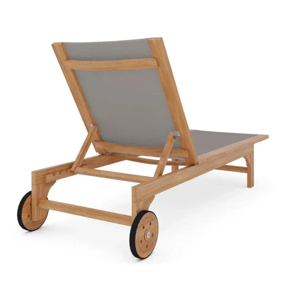 Montauk Teak Outdoor Reclining Sunlounger Wheels-Outdoor Cabanas & Loungers-HiTeak-LOOMLAN