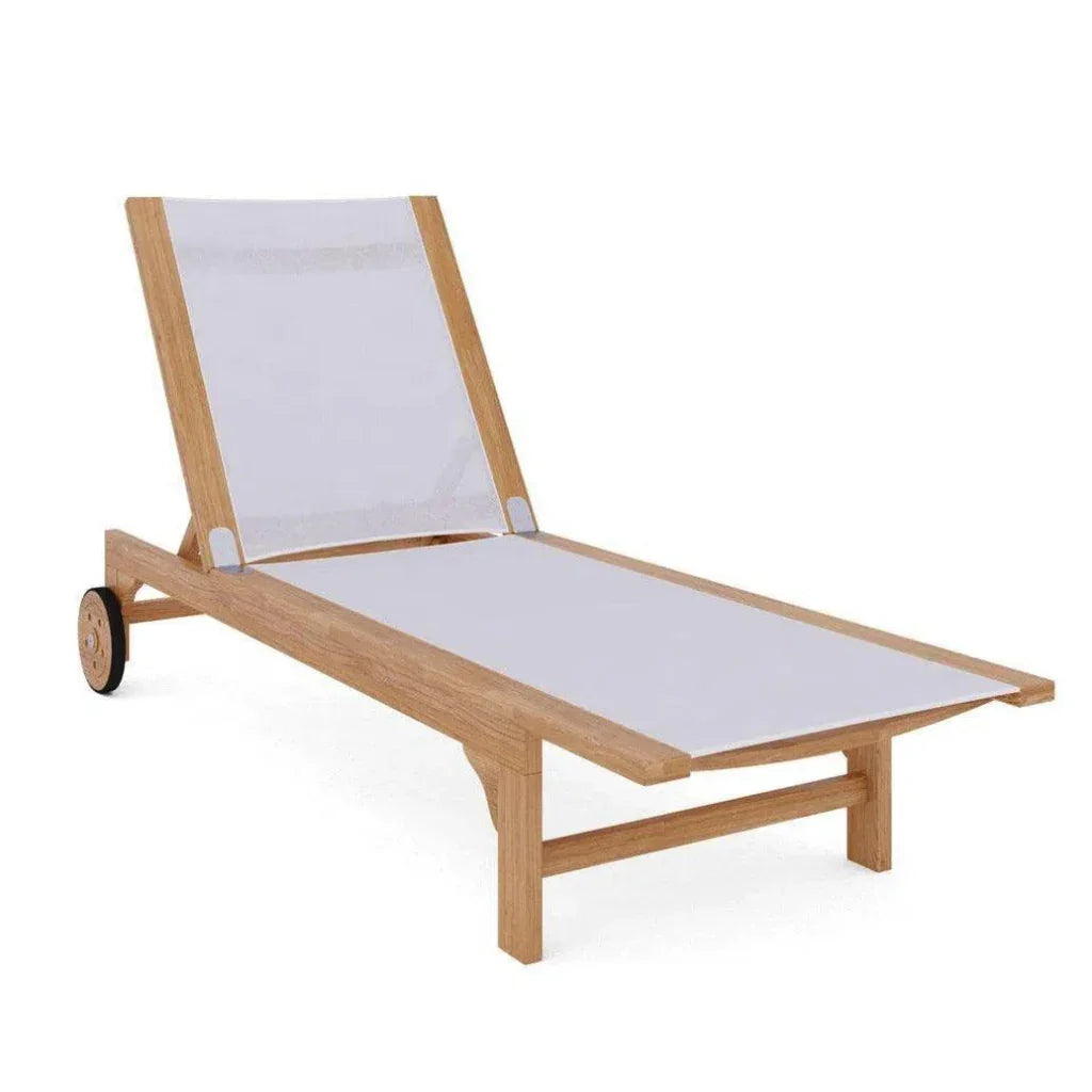 Montauk Teak Outdoor Reclining Sunlounger Wheels-Outdoor Cabanas & Loungers-HiTeak-White-LOOMLAN