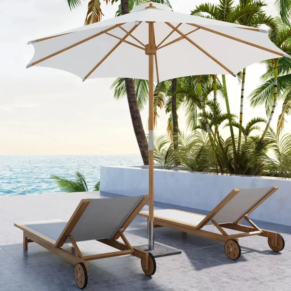 Montauk Teak Outdoor Reclining Sunlounger Wheels-Outdoor Cabanas & Loungers-HiTeak-LOOMLAN