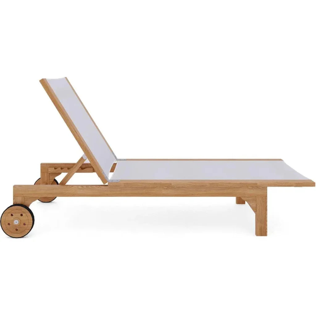 Montauk Teak Outdoor Reclining Sunlounger Wheels-Outdoor Cabanas & Loungers-HiTeak-LOOMLAN