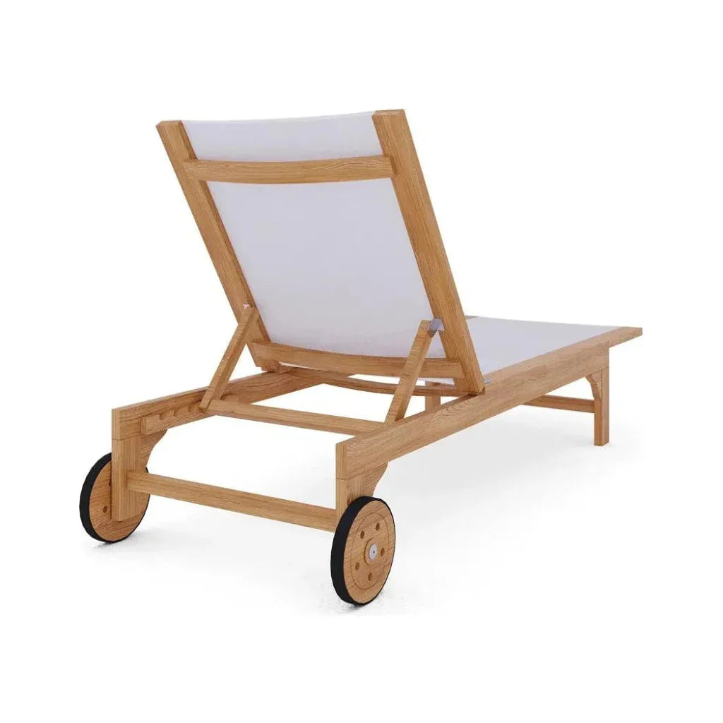 Montauk Teak Outdoor Reclining Sunlounger Wheels-Outdoor Cabanas & Loungers-HiTeak-LOOMLAN