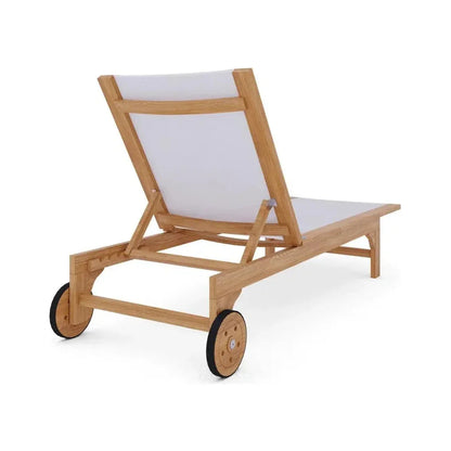 Montauk Teak Outdoor Reclining Sunlounger Wheels-Outdoor Cabanas & Loungers-HiTeak-LOOMLAN