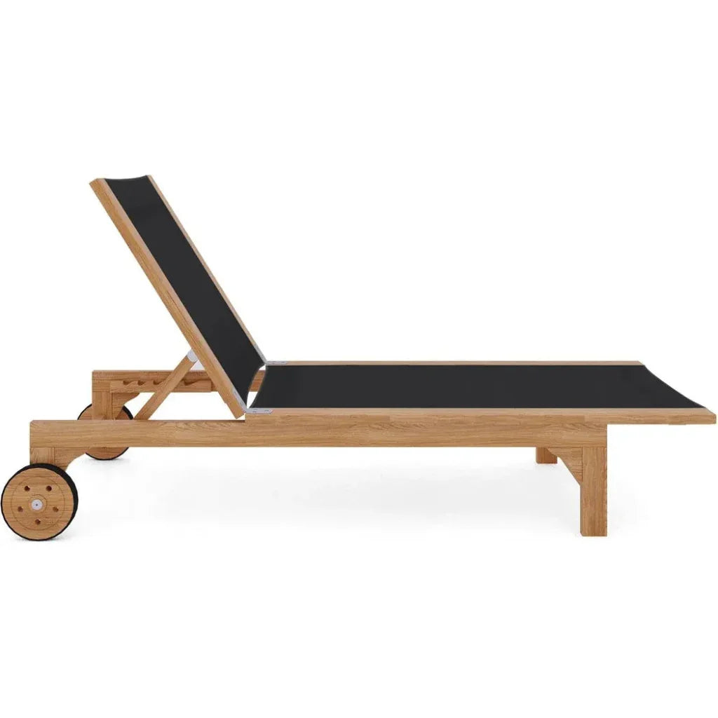 Montauk Teak Outdoor Reclining Sunlounger Wheels-Outdoor Cabanas & Loungers-HiTeak-LOOMLAN