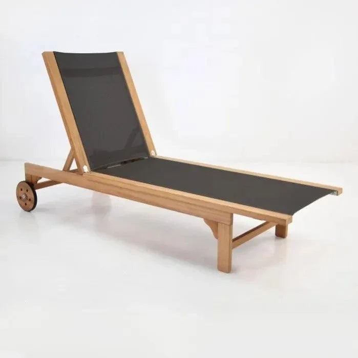 Montauk Teak Outdoor Reclining Sunlounger Wheels-Outdoor Cabanas & Loungers-HiTeak-LOOMLAN
