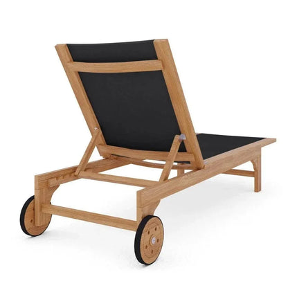 Montauk Teak Outdoor Reclining Sunlounger Wheels-Outdoor Cabanas & Loungers-HiTeak-LOOMLAN