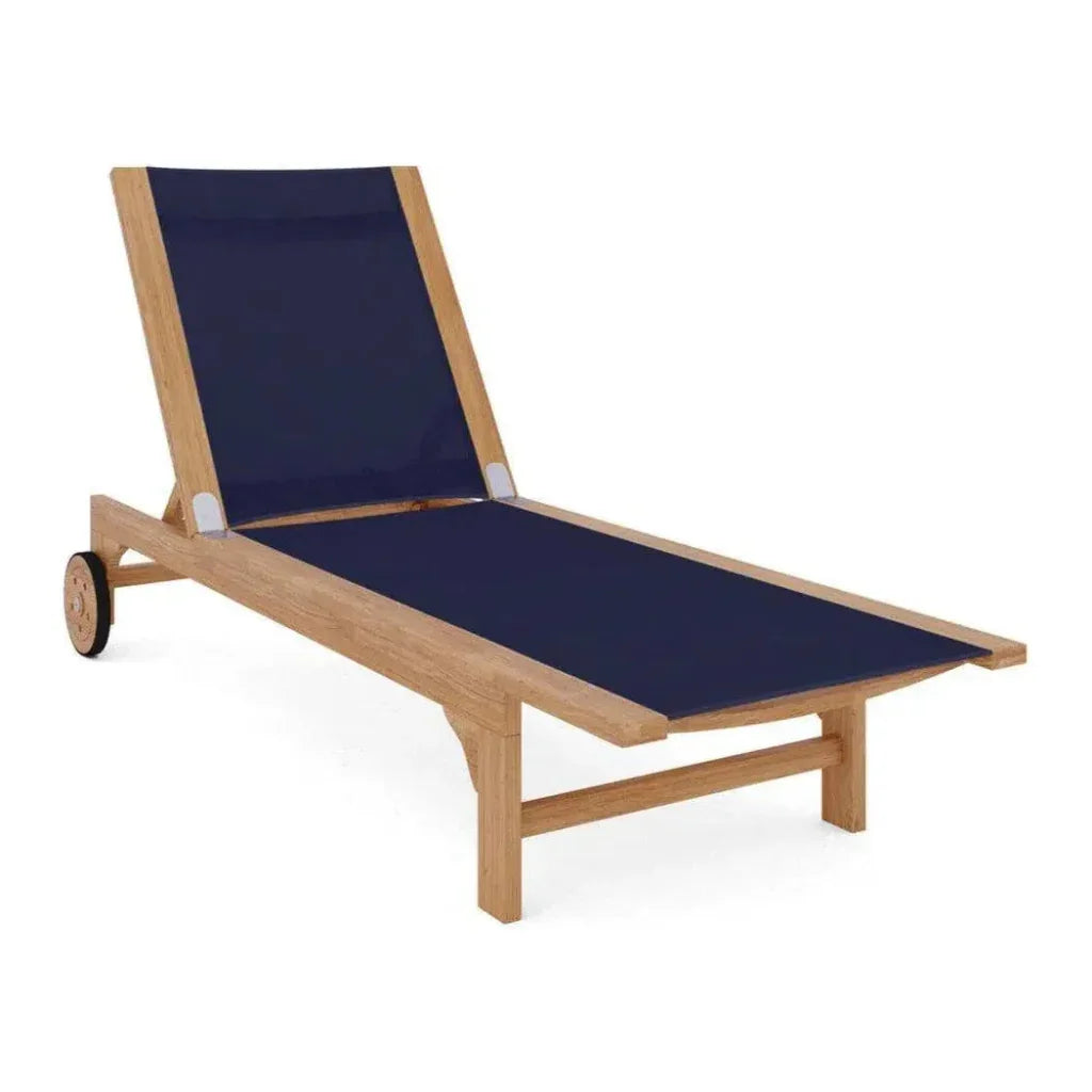 Montauk Teak Outdoor Reclining Sunlounger Wheels-Outdoor Cabanas & Loungers-HiTeak-Blue-LOOMLAN