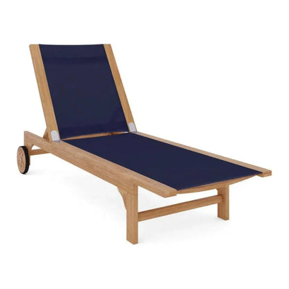 Montauk Teak Outdoor Reclining Sunlounger Wheels-Outdoor Cabanas & Loungers-HiTeak-Blue-LOOMLAN