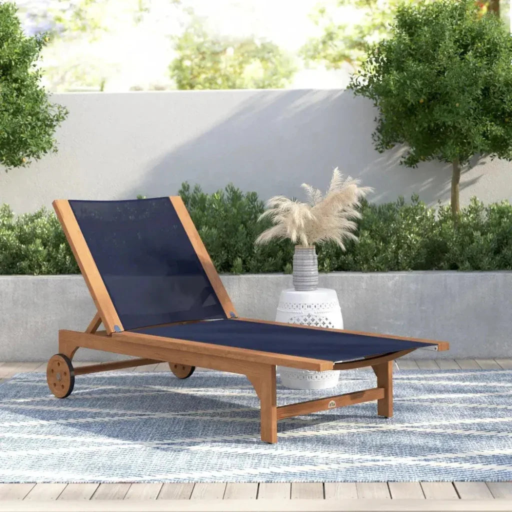 Montauk Teak Outdoor Reclining Sunlounger Wheels-Outdoor Cabanas & Loungers-HiTeak-LOOMLAN