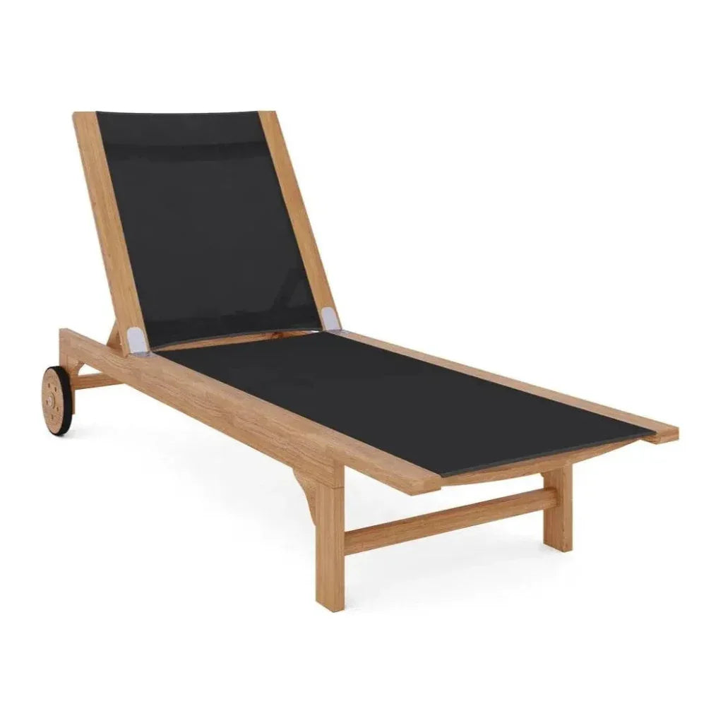 Montauk Teak Outdoor Reclining Sunlounger Wheels-Outdoor Cabanas & Loungers-HiTeak-Black-LOOMLAN