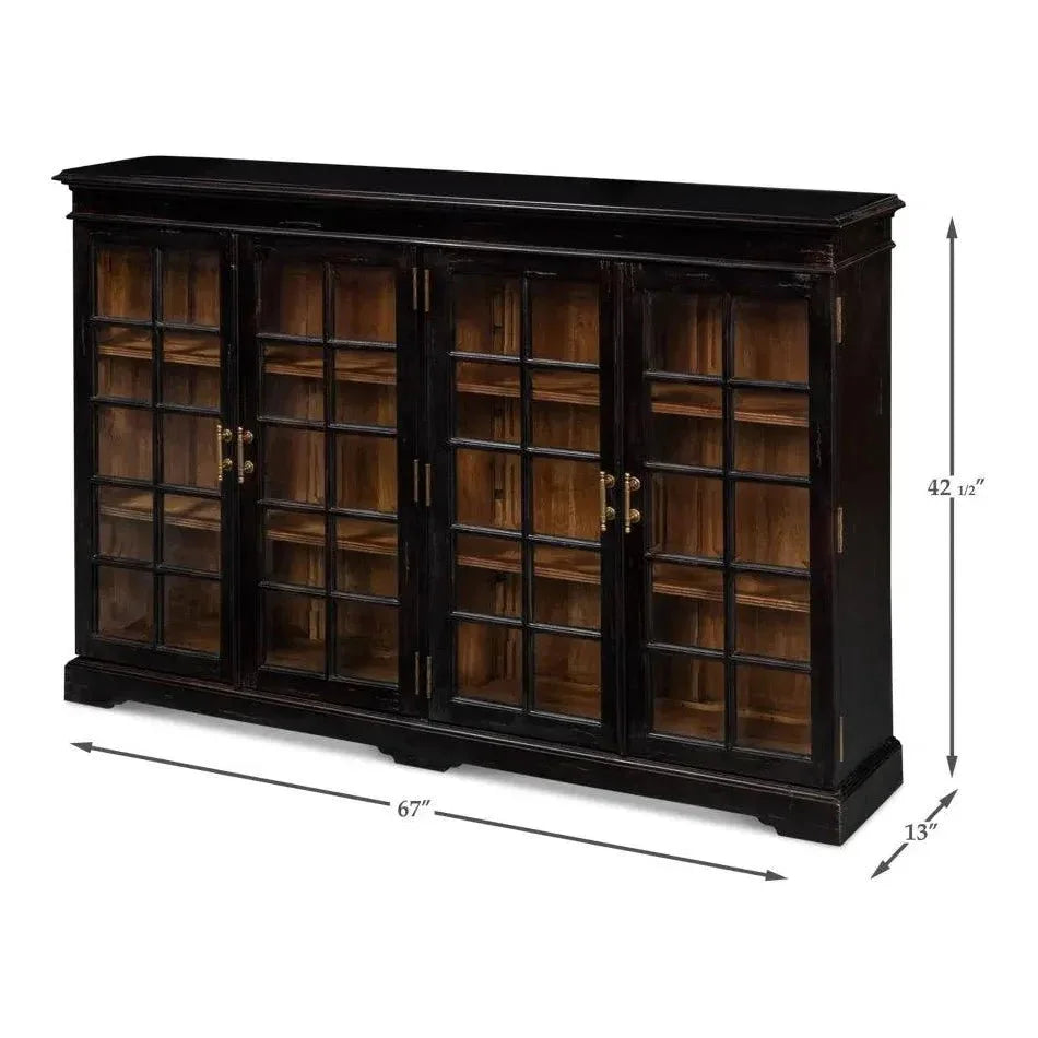 Morgan Library Case Slim Glass Doors Low Sideboard - LOOMLAN - Sarreid - Sideboards