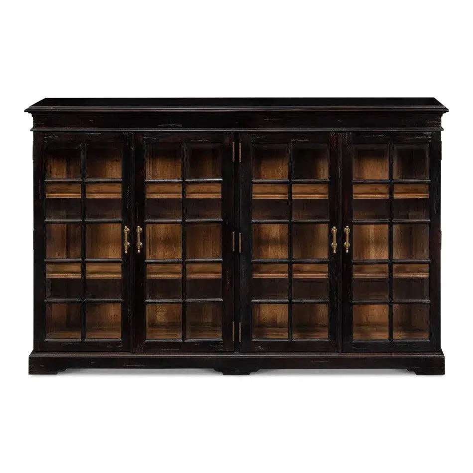 Morgan Library Case Slim Glass Doors Low Sideboard - LOOMLAN - Sarreid - Sideboards