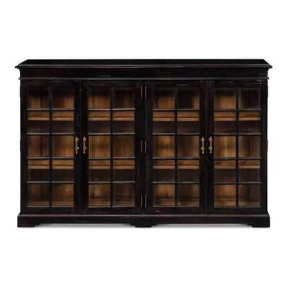Morgan Library Case Slim Glass Doors Low Sideboard - LOOMLAN - Sarreid - Sideboards