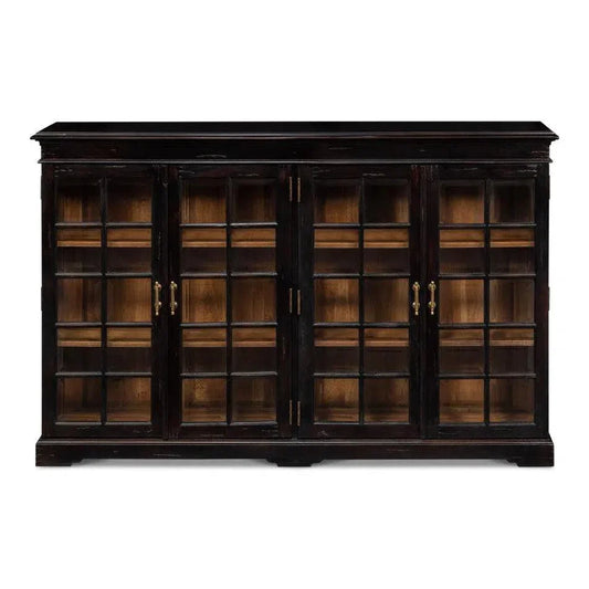 Morgan Library Case Slim Glass Doors Low Sideboard - LOOMLAN - Sarreid - Sideboards