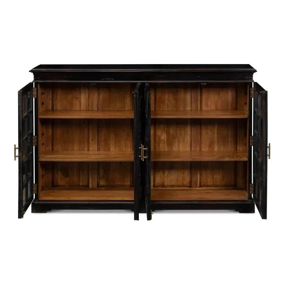 Morgan Library Case Slim Glass Doors Low Sideboard - LOOMLAN - Sarreid - Sideboards