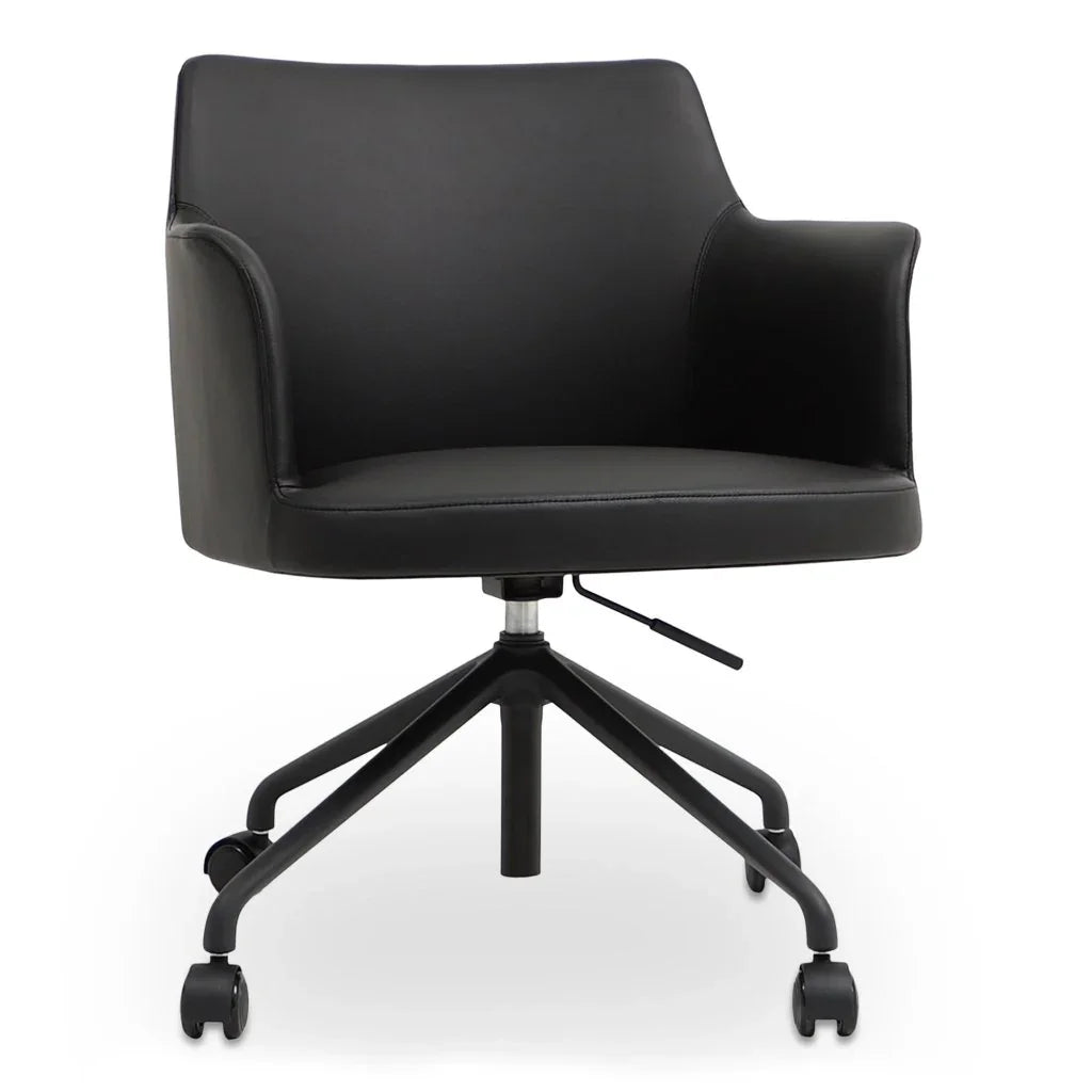 Morris Leather Swivel Office Chair-Office Chairs-Moe's Home-Black-LOOMLAN