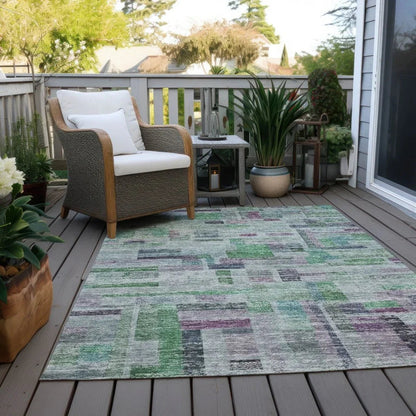 Mosaic Green Washable Indoor-Outdoor Rug-Outdoor Rugs-LOOMLAN Rugs-LOOMLAN