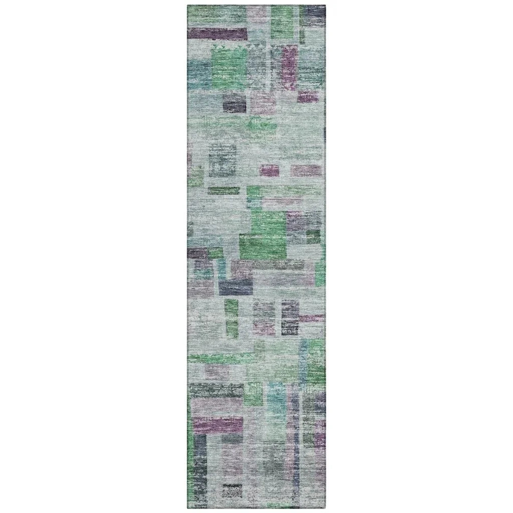 Mosaic Green Washable Indoor-Outdoor Rug-Outdoor Rugs-LOOMLAN Rugs-2'3" x 7'6"-LOOMLAN