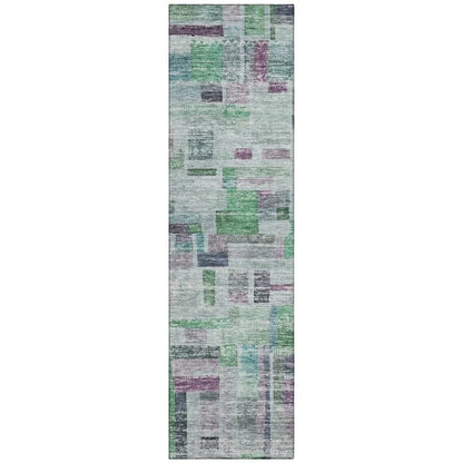 Mosaic Green Washable Indoor-Outdoor Rug-Outdoor Rugs-LOOMLAN Rugs-2'3" x 7'6"-LOOMLAN