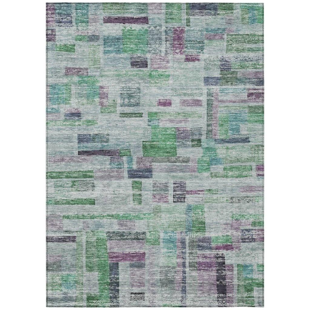 Mosaic Green Washable Indoor-Outdoor Rug-Outdoor Rugs-LOOMLAN Rugs-2'6" x 3'10"-LOOMLAN