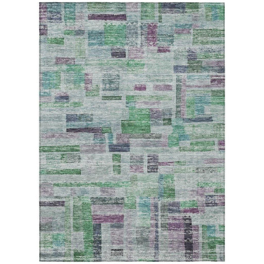 Mosaic Green Washable Indoor-Outdoor Rug-Outdoor Rugs-LOOMLAN Rugs-2'6" x 3'10"-LOOMLAN