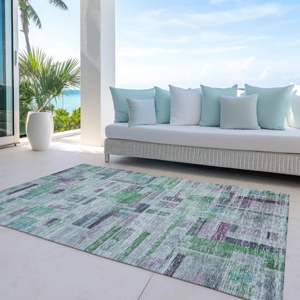 Mosaic Green Washable Indoor-Outdoor Rug-Outdoor Rugs-LOOMLAN Rugs-LOOMLAN