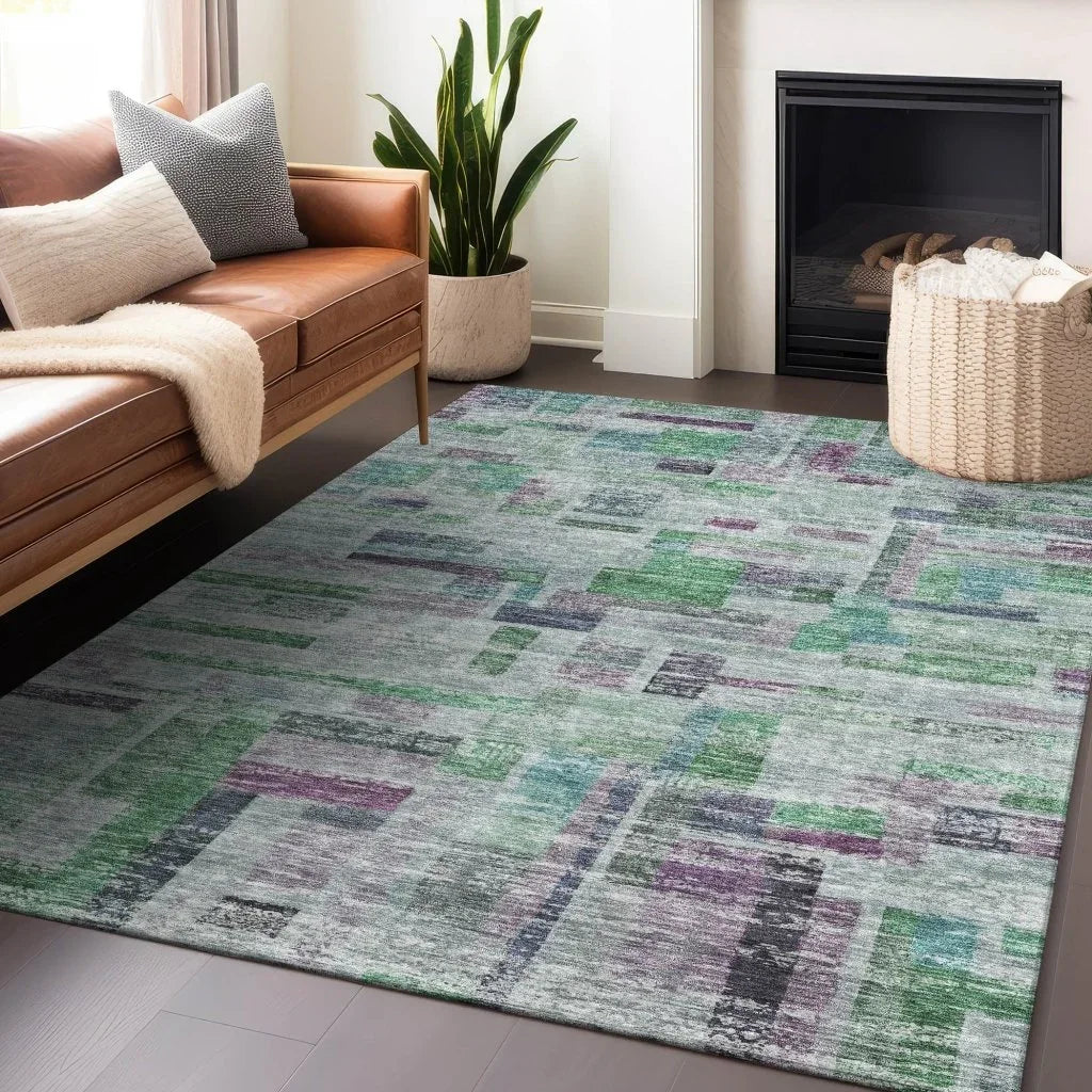 Mosaic Green Washable Indoor-Outdoor Rug-Outdoor Rugs-LOOMLAN Rugs-LOOMLAN