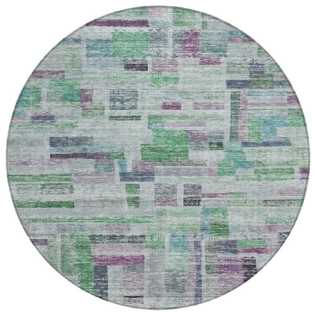 Mosaic Green Washable Indoor-Outdoor Rug-Outdoor Rugs-LOOMLAN Rugs-8' x 8'-LOOMLAN