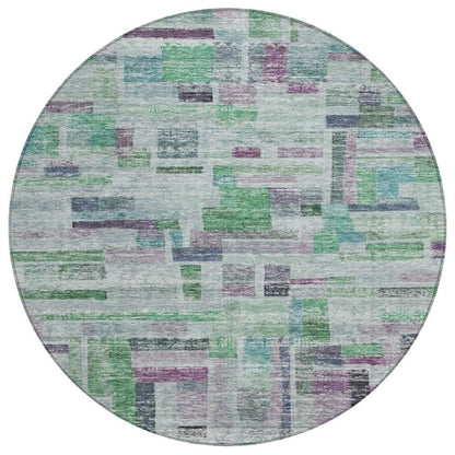 Mosaic Green Washable Indoor-Outdoor Rug-Outdoor Rugs-LOOMLAN Rugs-8' x 8'-LOOMLAN