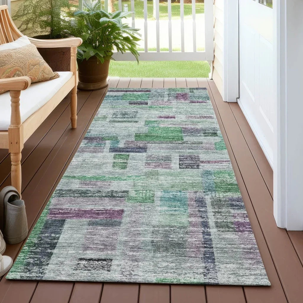 Mosaic Green Washable Indoor-Outdoor Rug-Outdoor Rugs-LOOMLAN Rugs-LOOMLAN