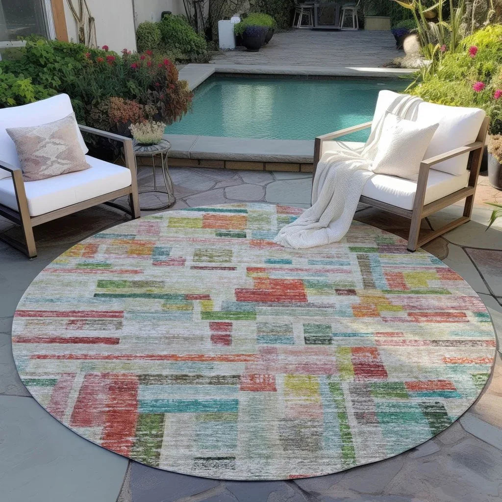 Mosaic Orange Washable Indoor-Outdoor Rug-Outdoor Rugs-LOOMLAN Rugs-LOOMLAN