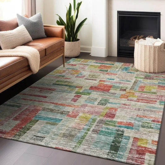 Mosaic Orange Washable Indoor-Outdoor Rug-Outdoor Rugs-LOOMLAN Rugs-LOOMLAN