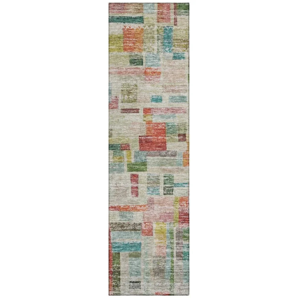 Mosaic Orange Washable Indoor-Outdoor Rug-Outdoor Rugs-LOOMLAN Rugs-2'3" x 7'6"-LOOMLAN